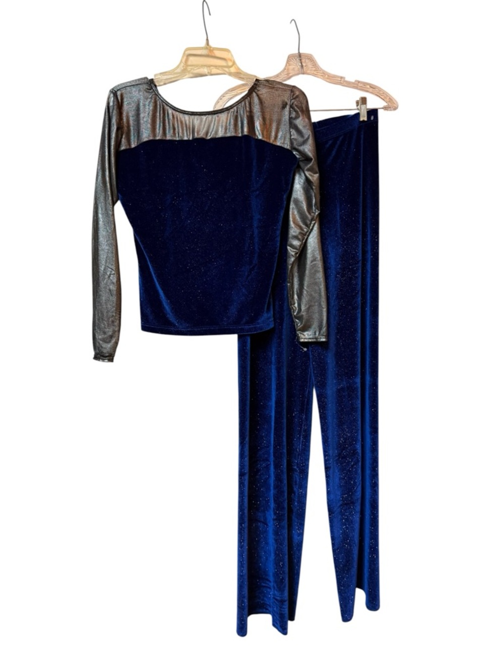 Women's Metallic-Accent Navy Velvet Jumpsuit Set Large